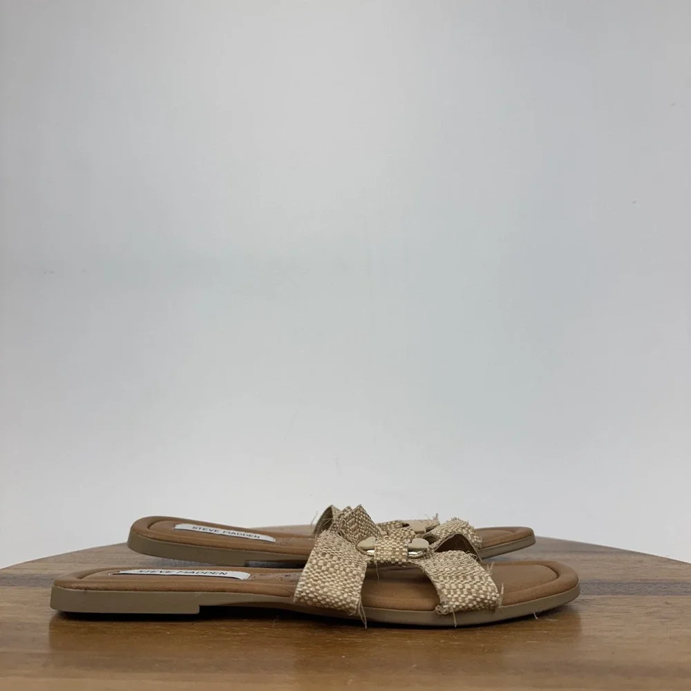 Womens Steve Madden Composure Beige Raffia Slip On Casual Slide Sandals Size 9 M